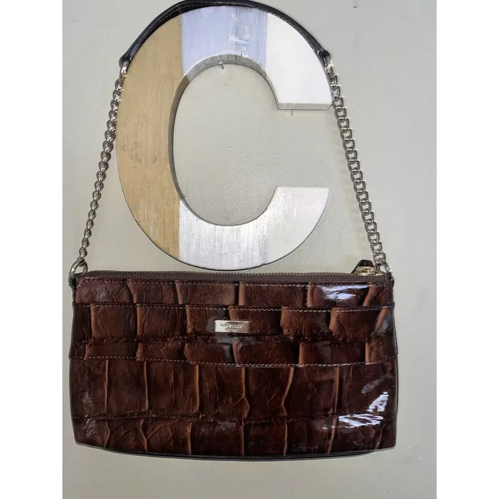 Kate Spade RARE PATENT LEATHER KNIGHTSBRIDGE CROC BOW BEAU CHOCOLATE BYRD CLUTCH